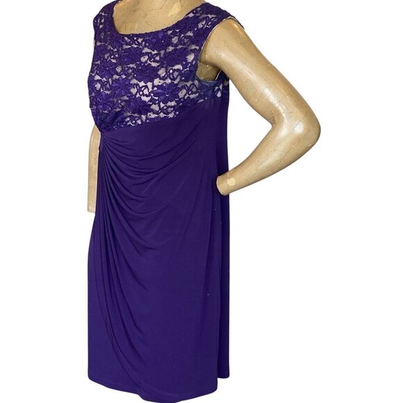 Connected Apparel Lace Sequin Formal Cocktail Dress 14P Purple #349B - Picture 4 of 9